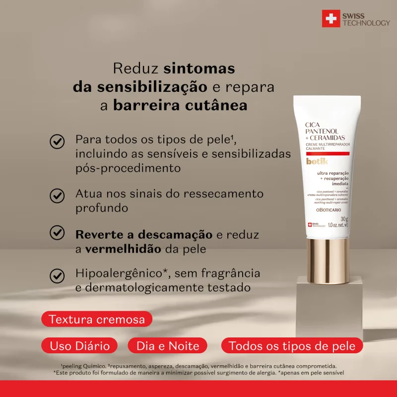 Creme Facial Multirreparador Calmante Botik Cica Pantenol E Ceramidas 30g