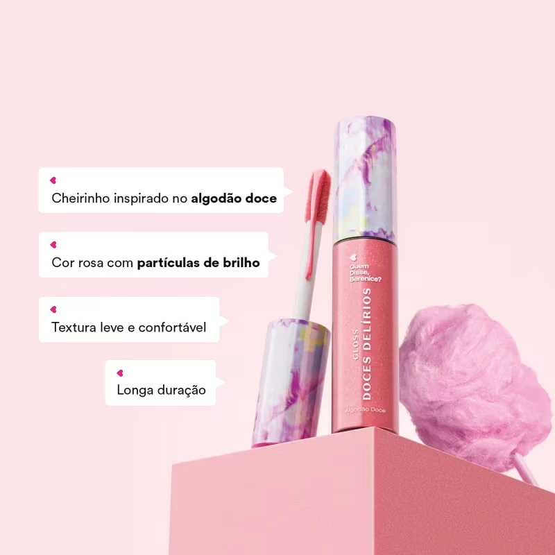 Gloss Labial Rosa Cuide-se Bem Doces Delírios Algodão Doce Quem disse, Berenice?