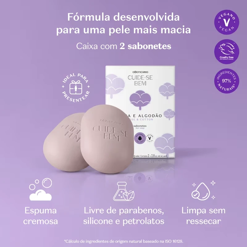 Sabonetes Cuide-se Bem Rosa e Algodão 2x80g Cada