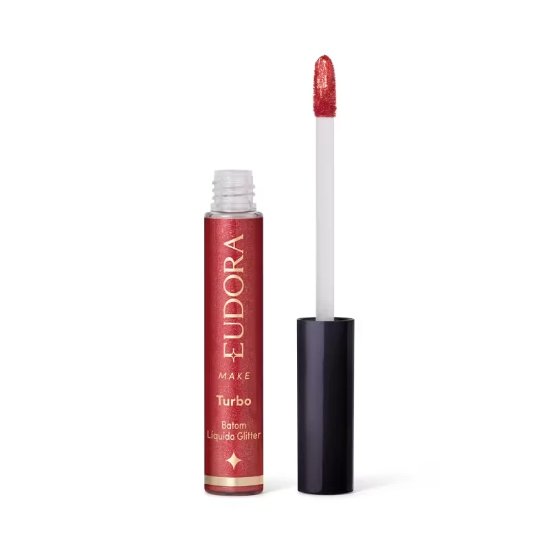 Batom Líquido Vermelho Glitter Magic Eudora Make Turbo 5,2ml