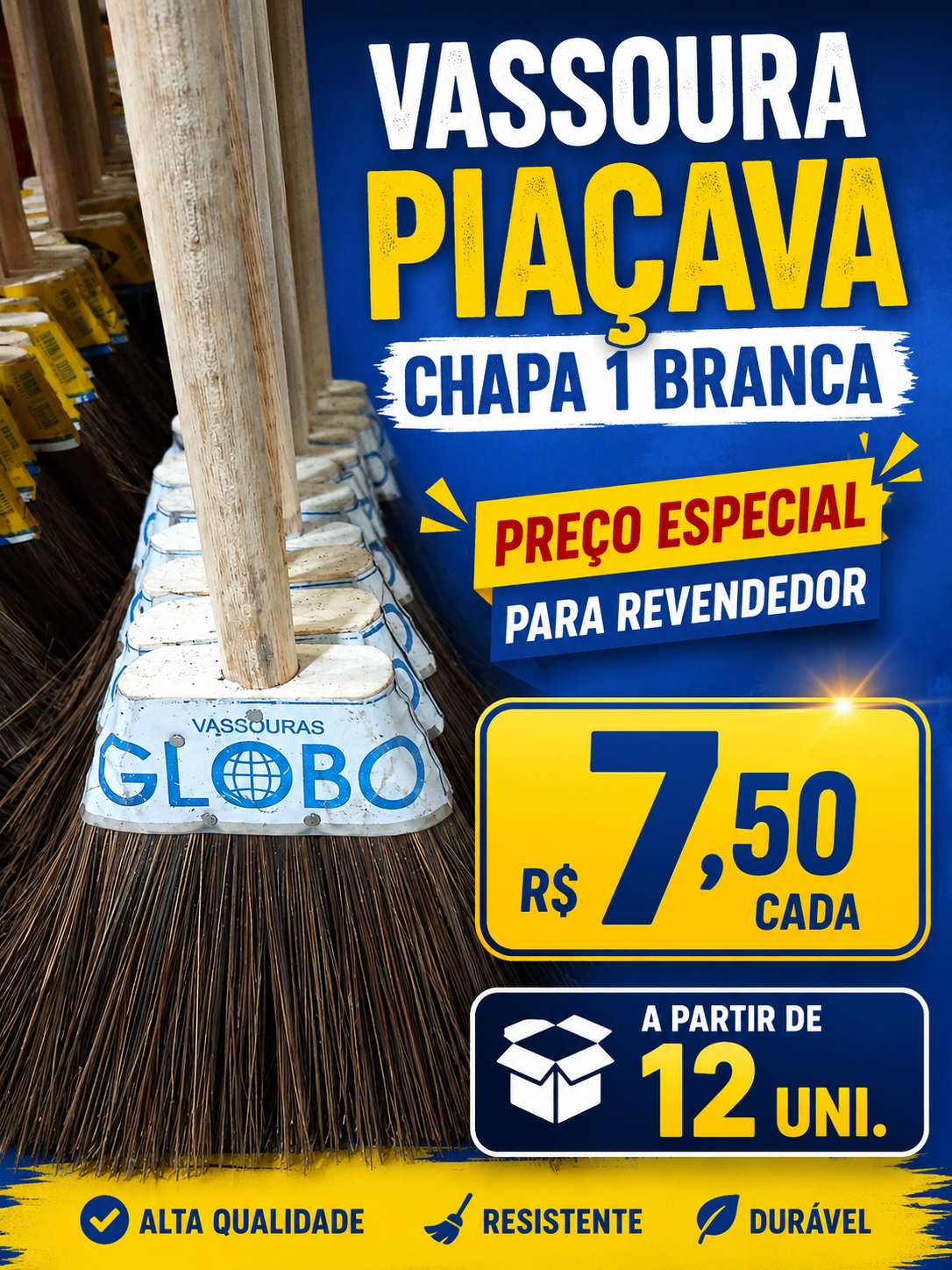 Vassoura piaçava chapa 1 branca.