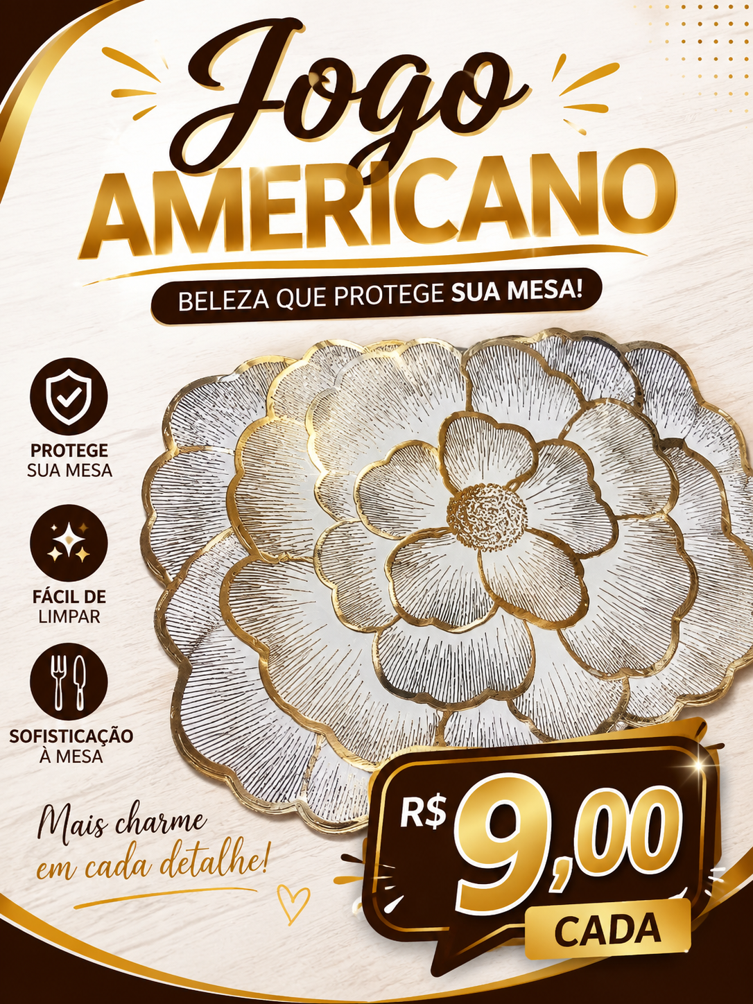 Apoio de prato formato flor
