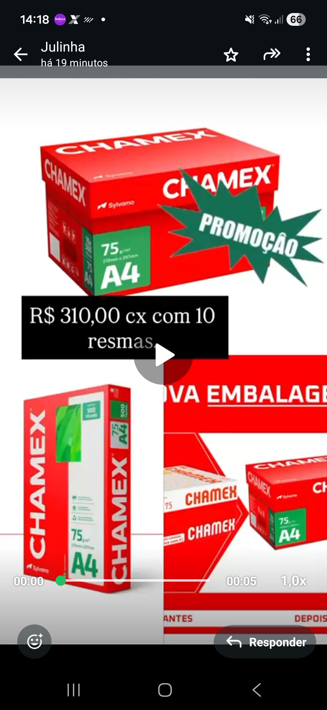Cx com 10  chamex  500 flhs cada pacote.