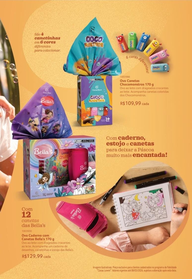 Ovo canetas chocomontros/ovo caderno bella