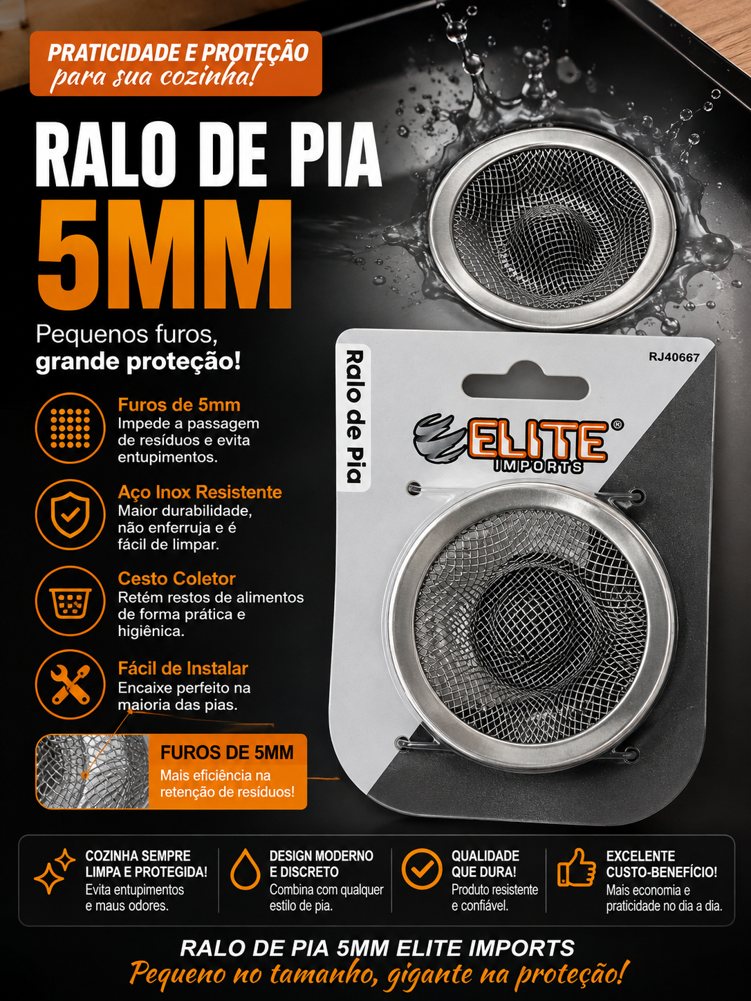Ralo de pia 5mm