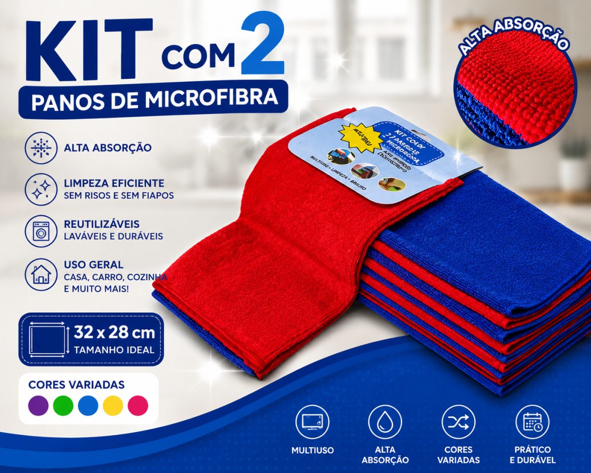 Kit com 2 panos microfibra  32x28 com